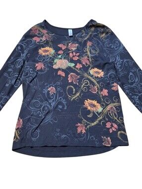 Endless Designs Rhinestone AOP Halloween Fall Sunflower Top Size XL Vtg